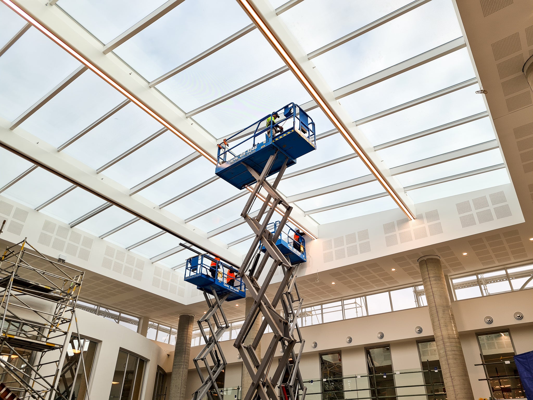 Scissor lift in large building