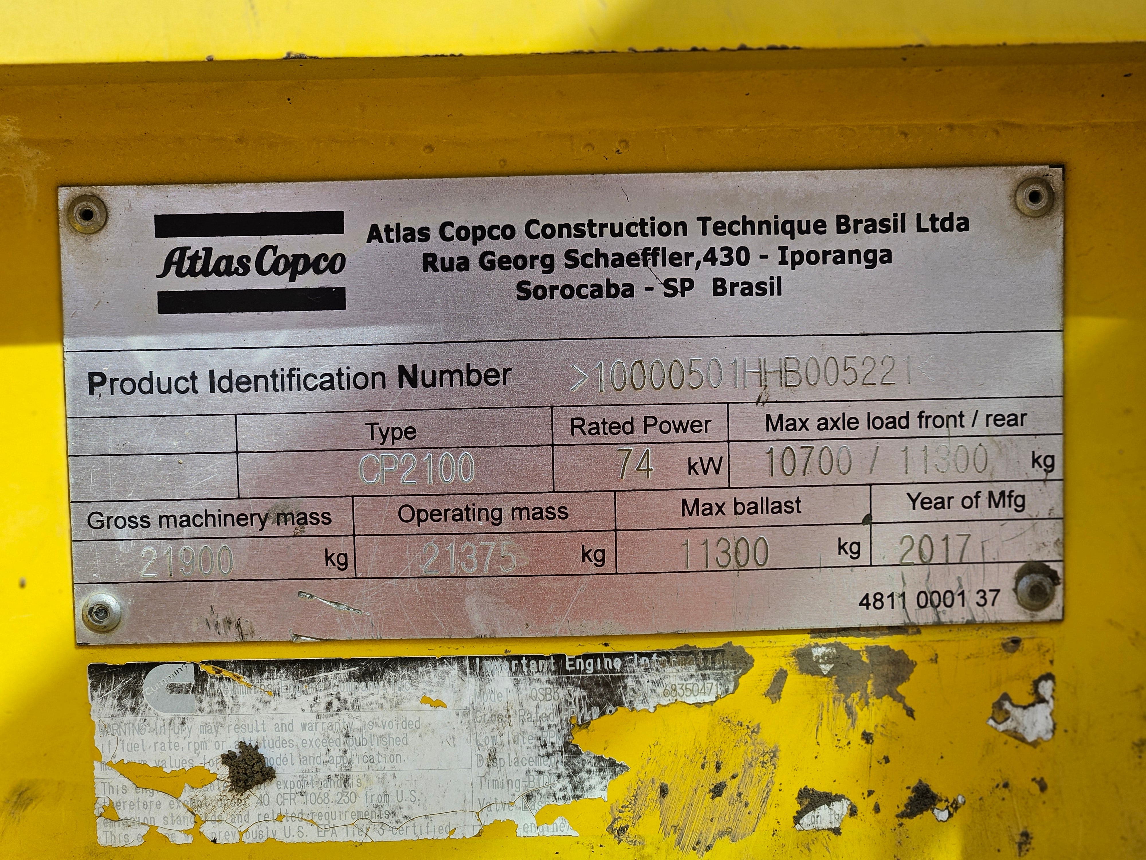 2017 Dynapac CP2100 PTR Roller