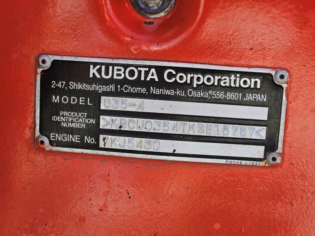 2019 Kubota U35-4 Excavator