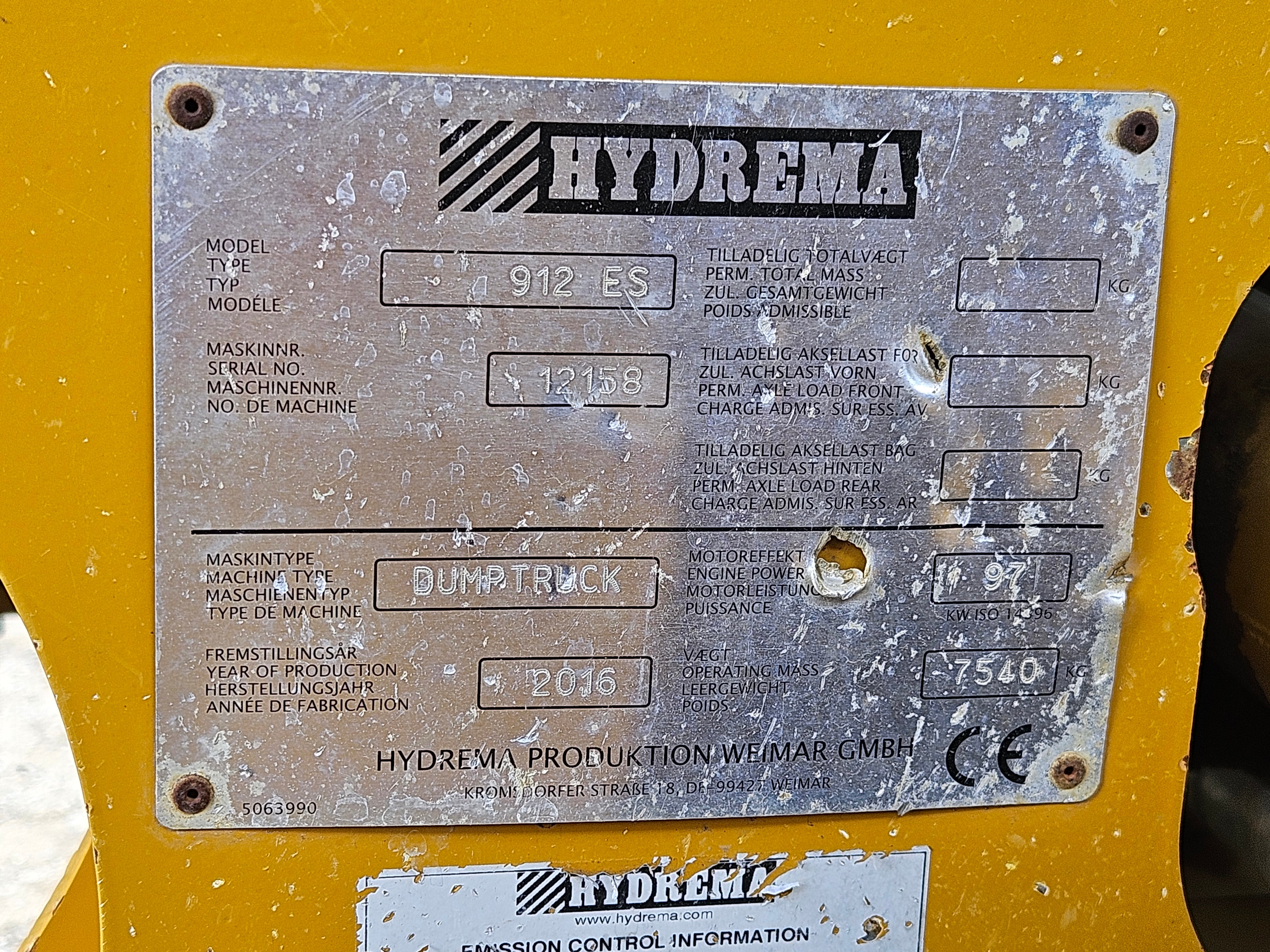 2016 Hydrema 912ES Dump Tuck