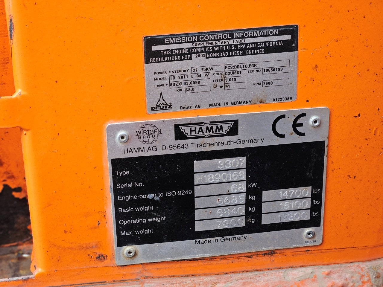 2012 Hamm 3307 Single Drum Roller